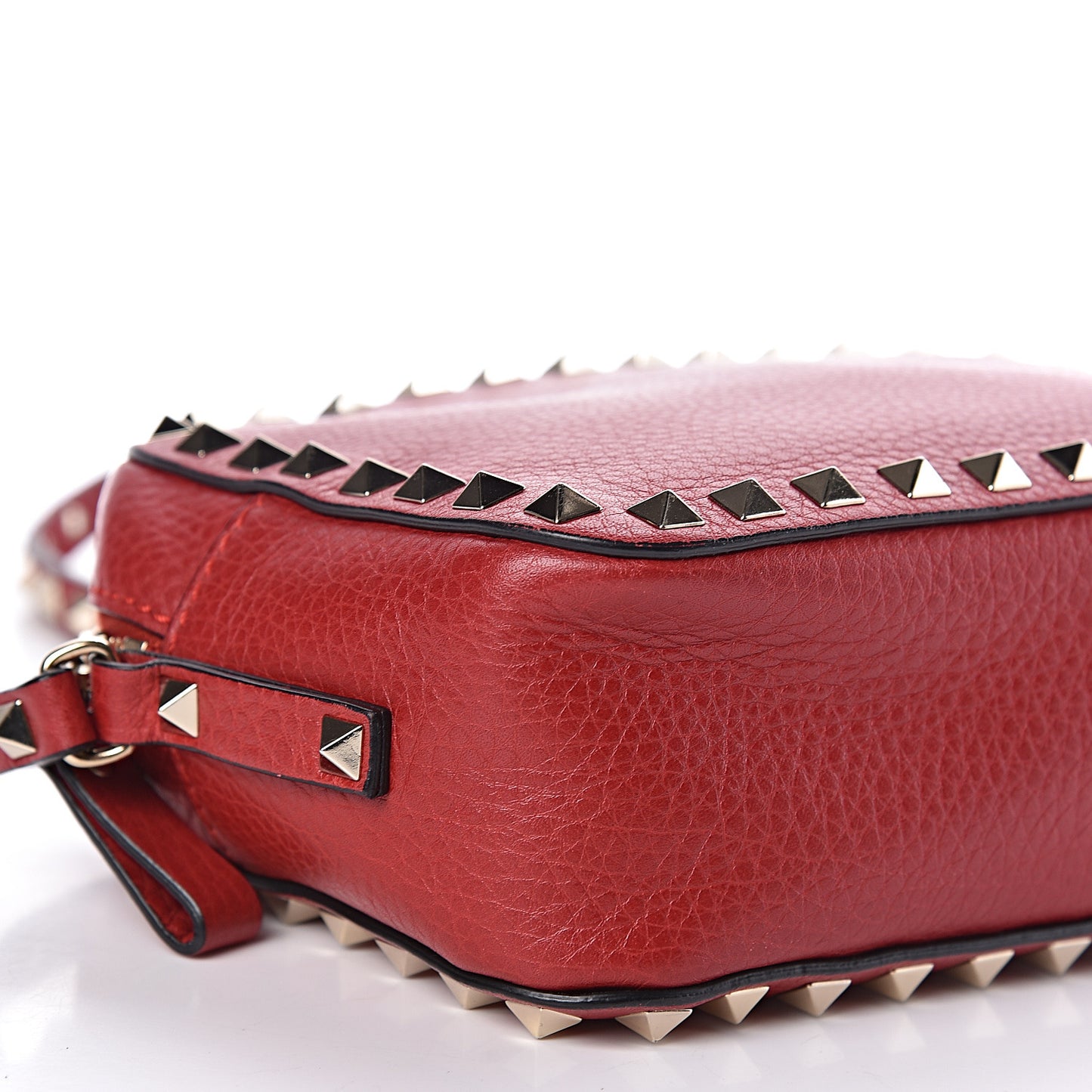 Grained Calfskin Rockstud Camera Crossbody Bag Rosso Valentino