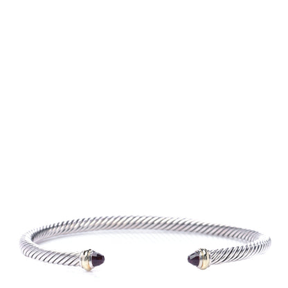 David Yurman Sterling Silver 18K Yellow Gold Garnet 4mm Cable Classics Bracelet 1 of 4