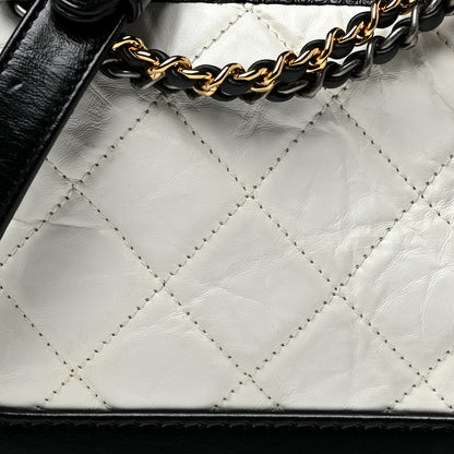 Chanel Aged Calfskin Quilted Small Gabrielle Hobo Black White 7 of 14