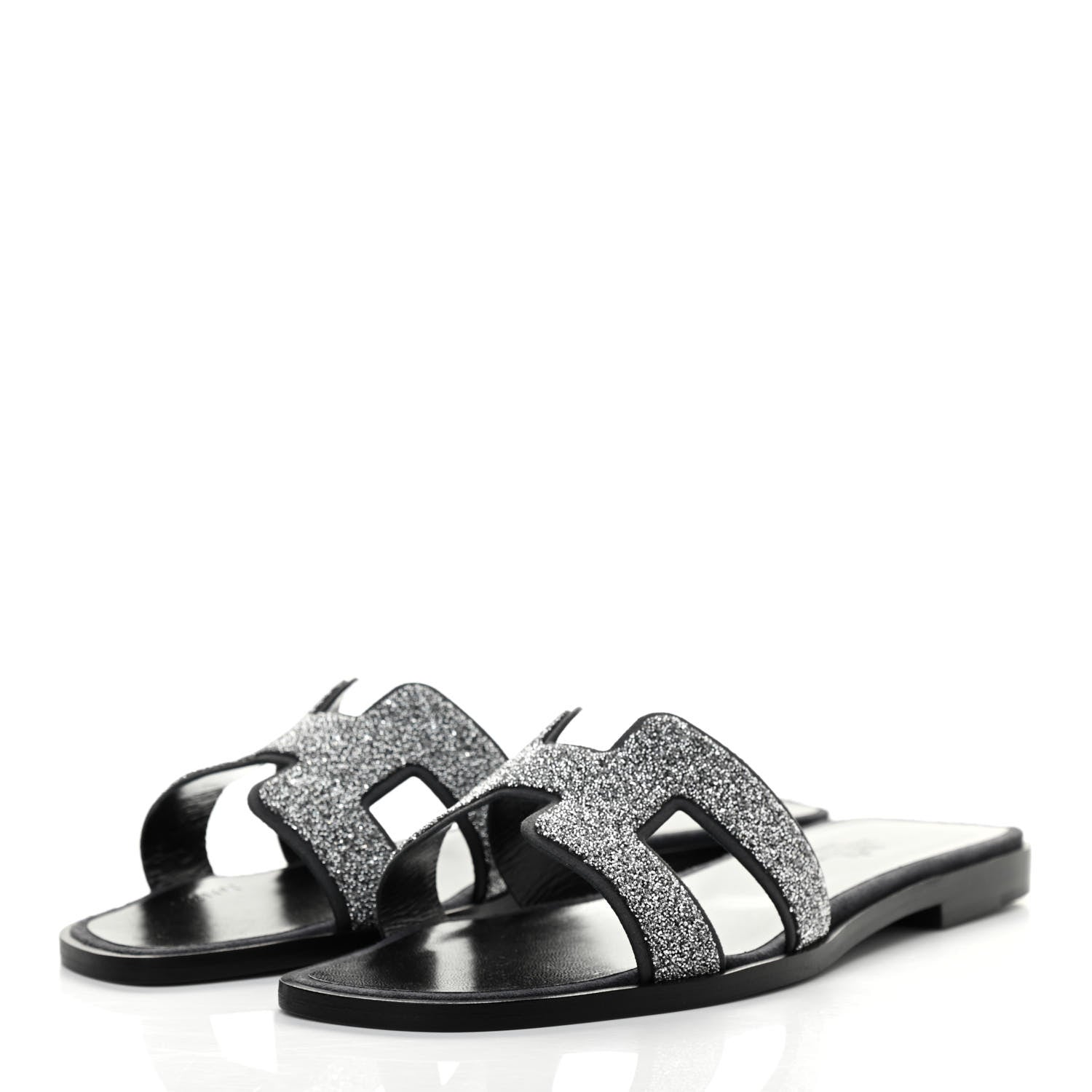 Hermes Suede Goatskin Crystal Powder Oran Sandals 36.5 Black 3 of 8