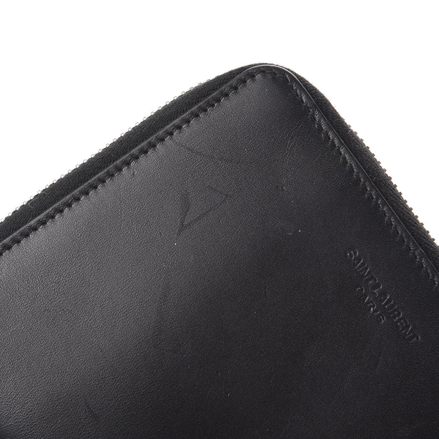 Mens Calfskin Compact Chain Zip Around Wallet Black