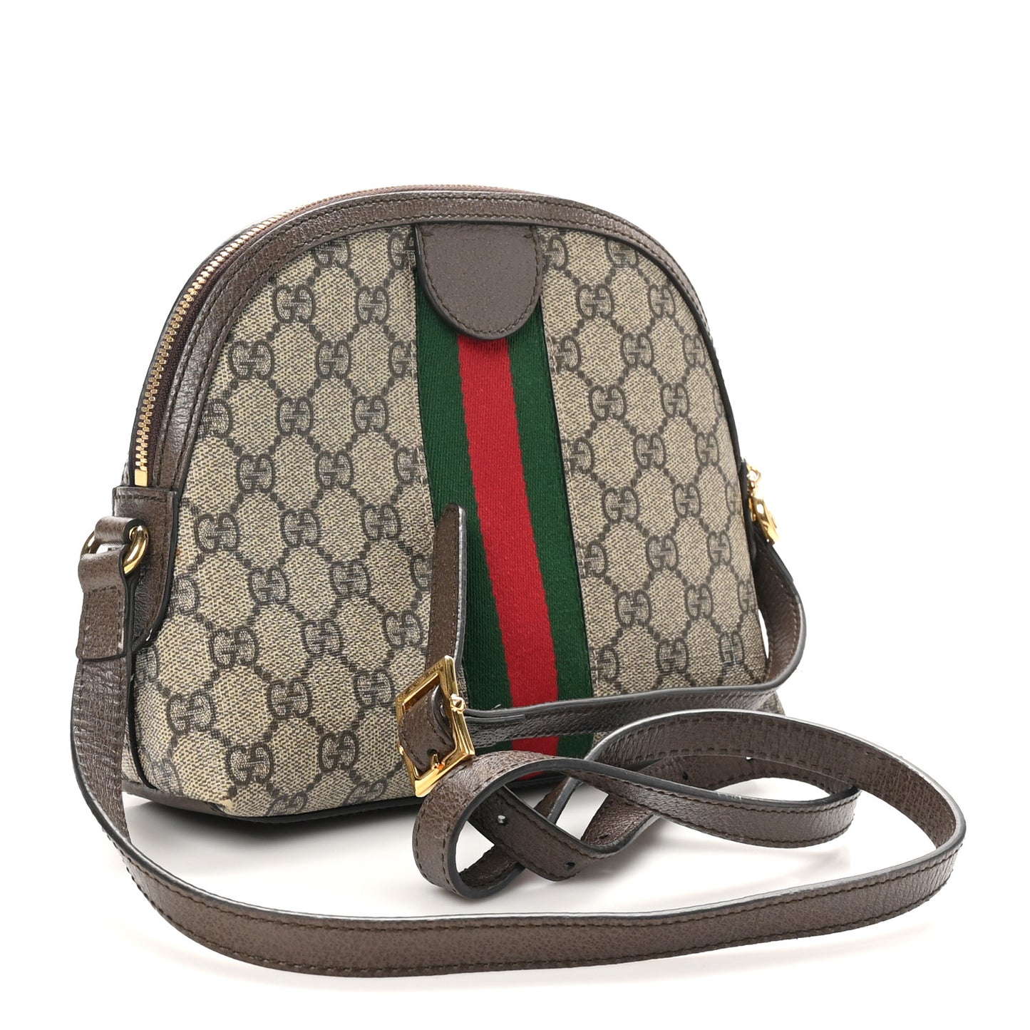 GG Supreme Monogram Textured Dollar Calfskin Web Small Ophidia Dome Shoulder Bag Beige Ebony New Acero