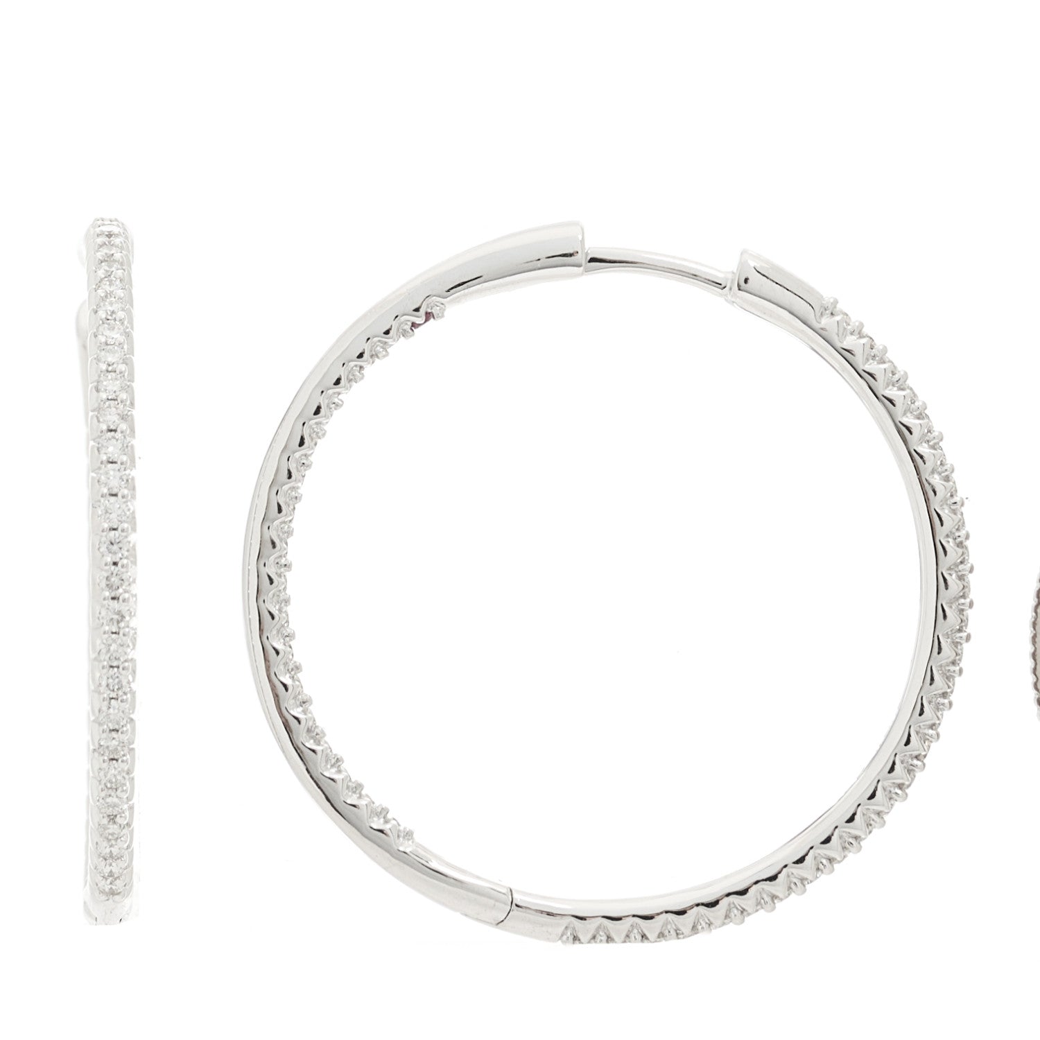 Roberto Coin 18K White Gold Diamond 30mm Micropave Hoop Earrings 1 of 5