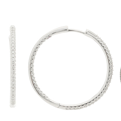Roberto Coin 18K White Gold Diamond 30mm Micropave Hoop Earrings 1 of 5