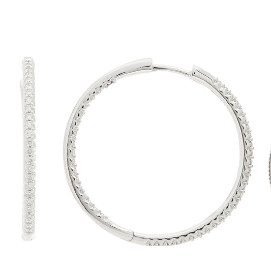 18K White Gold Diamond 30mm Micropave Hoop Earrings