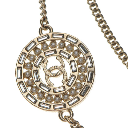 Chanel Crystal Baguette Pearl CC Chain Necklace Gold 4 of 8