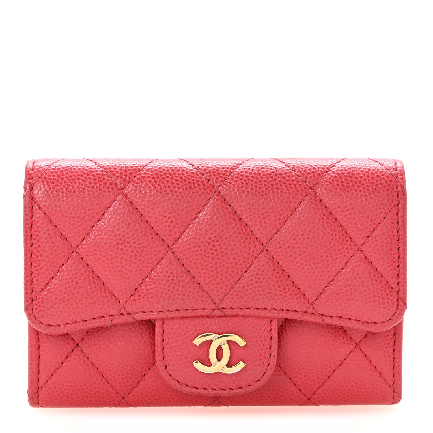 Chanel Caviar Quilted Flap Card Holder Wallet Dark Pink 1 of 12