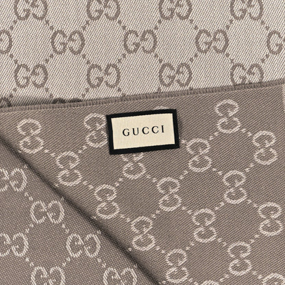 Gucci Wool GG Monogram HalfGG Fringe Scarf Ivory Beige 3 of 4