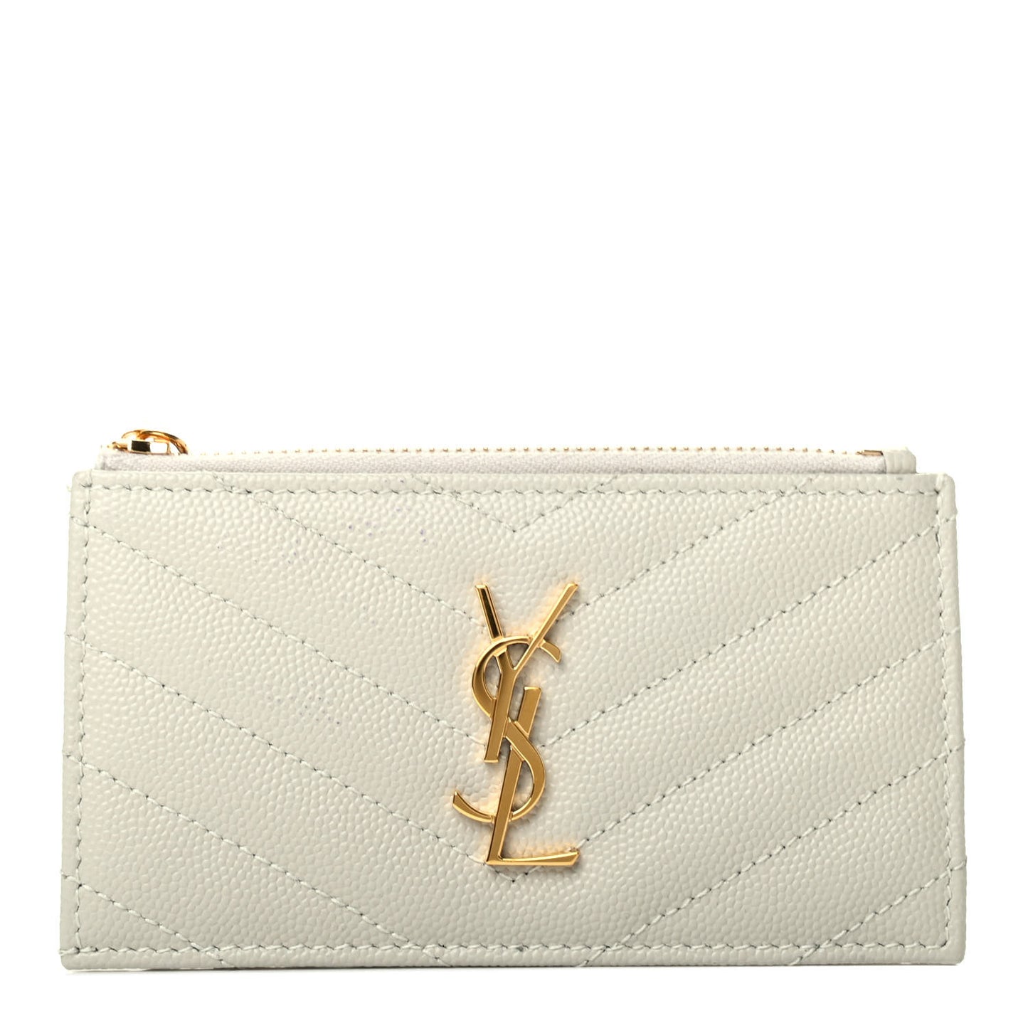 Grain De Poudre Matelasse Chevron Monogram Fragments Zippered Card Case Crema Soft