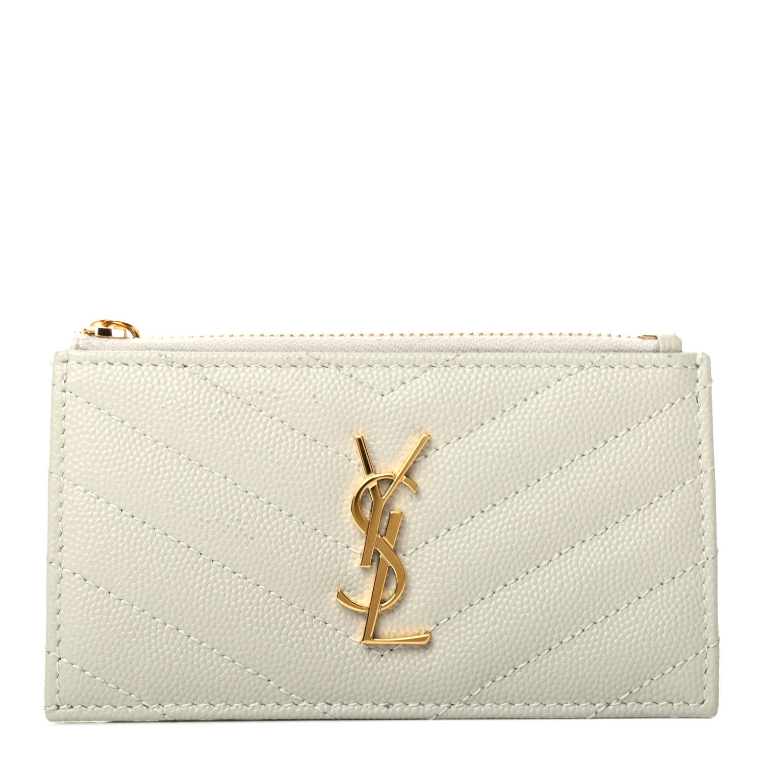 Saint Laurent Grain De Poudre Matelasse Chevron Monogram Fragments Zippered Card Case Crema Soft 1 of 7