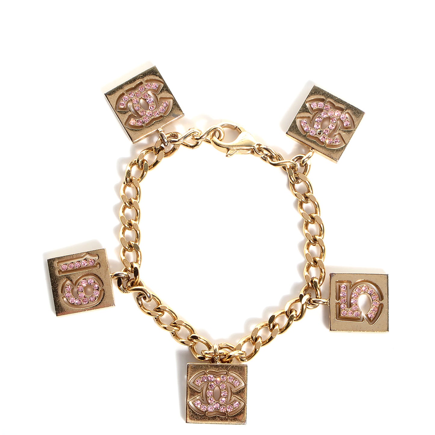 Crystal CC Charm Bracelet Pink Gold