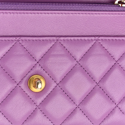 Chanel Lambskin Quilted CC Pearl Crush Wallet on Chain WOC Purple 13 of 16