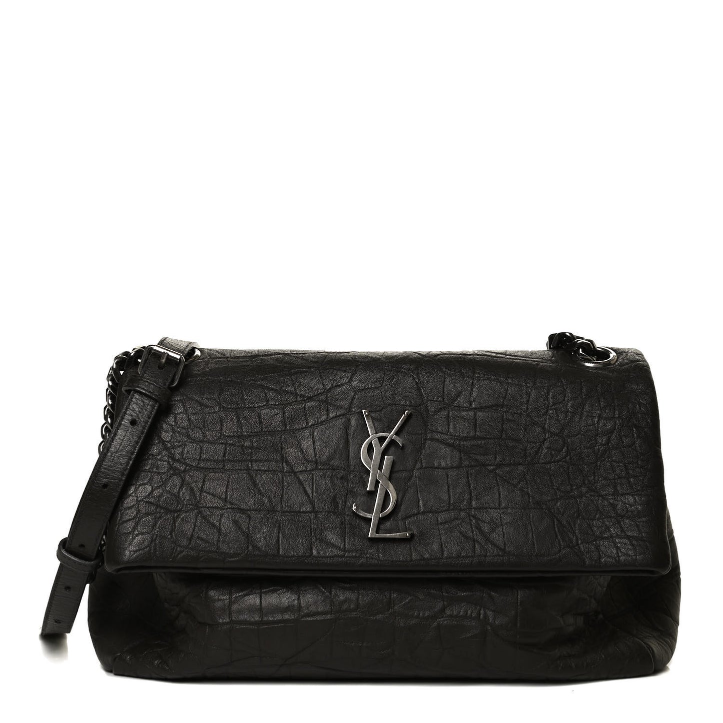 Calfskin Crocodile Embossed Medium West Hollywood Monogram Fold-Over Dark Brown