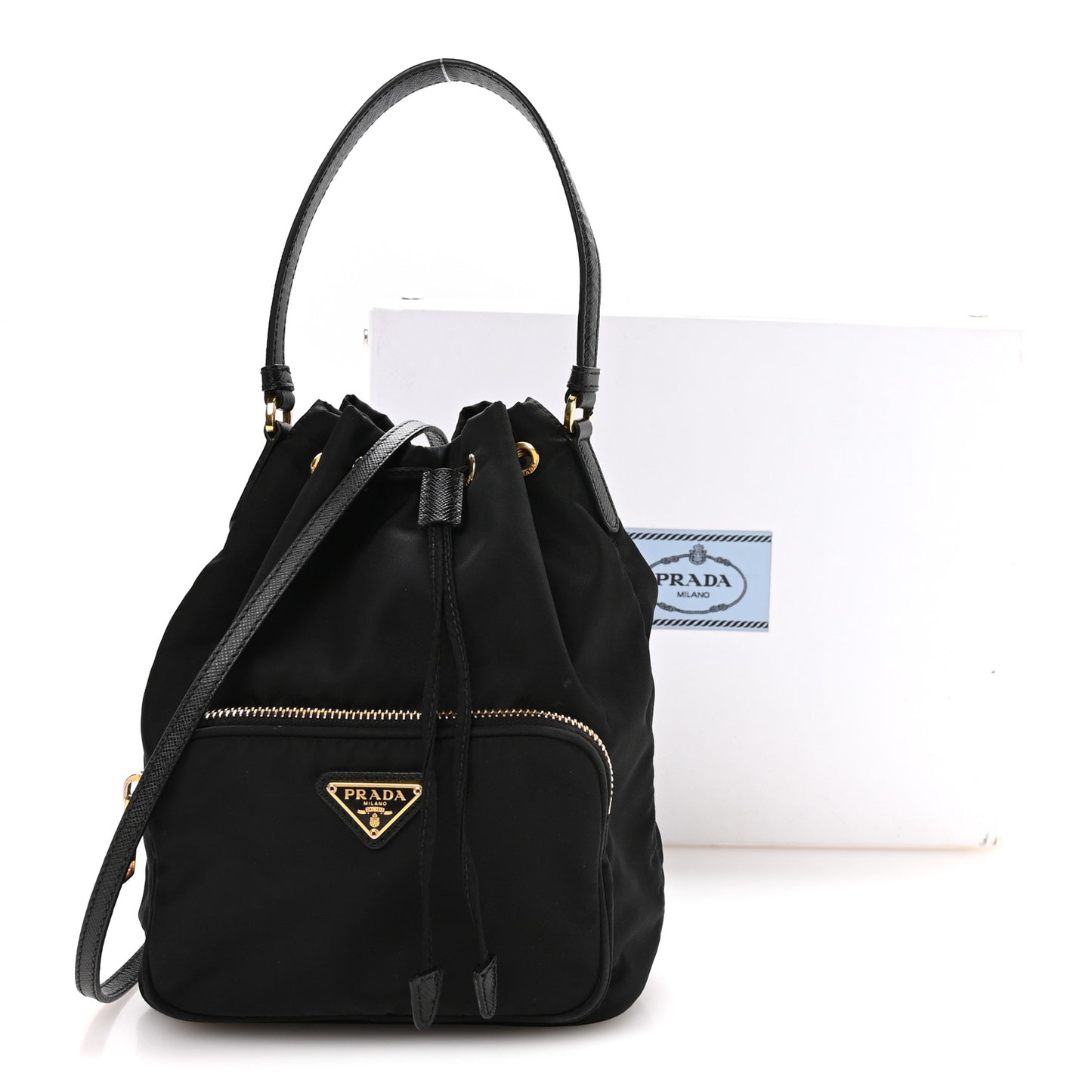 Re-Nylon Saffiano Duet Bucket Crossbody Bag Black Black