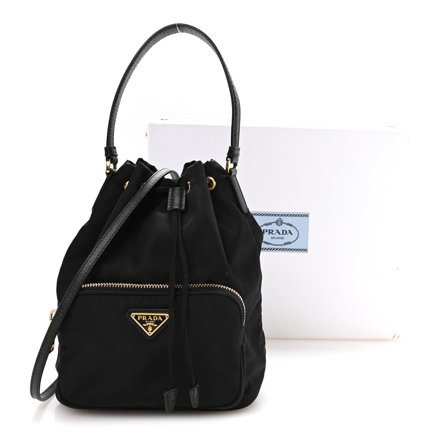 Prada Re-Nylon Saffiano Duet Bucket Crossbody Bag Black Black 10 of 11