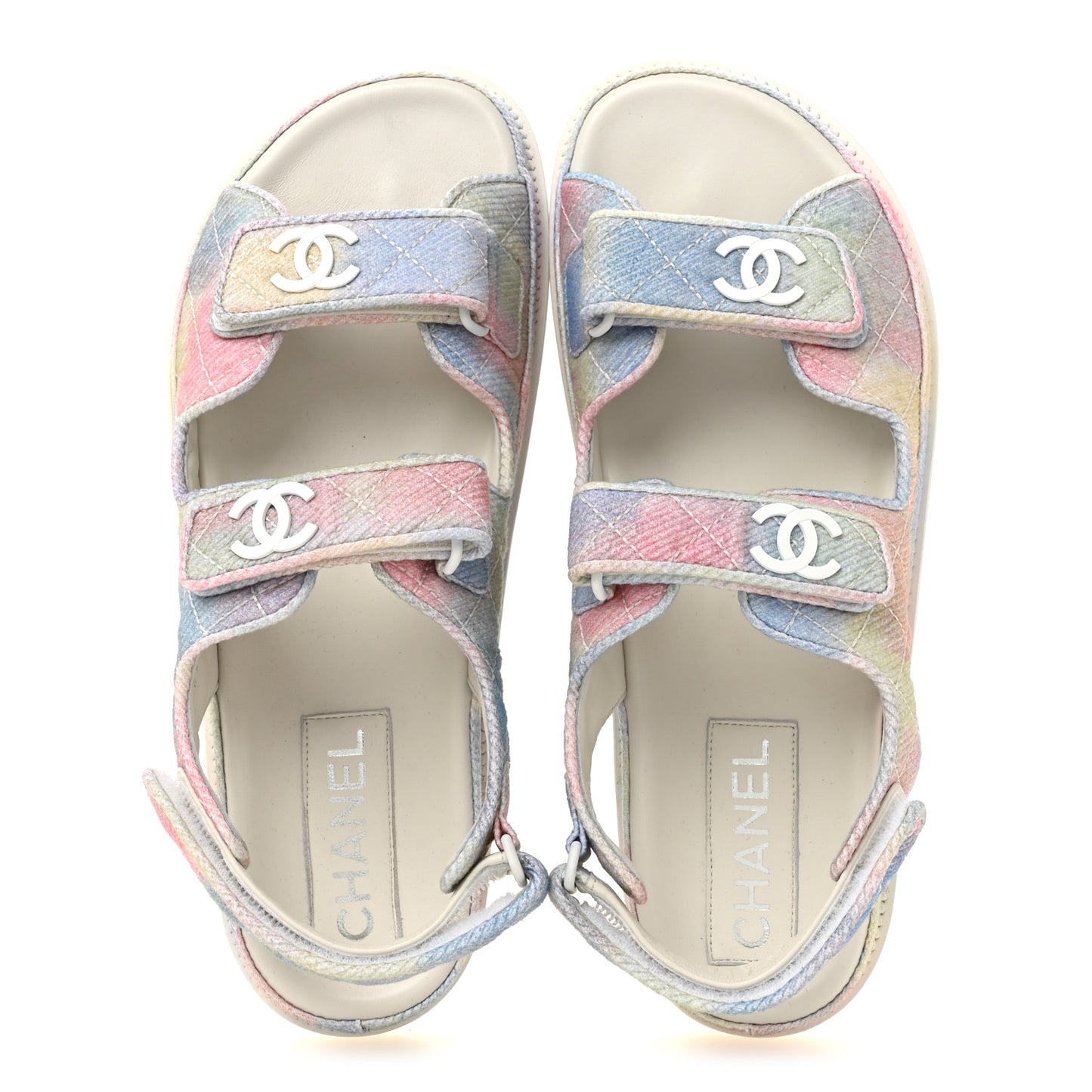 Printed Fabric Quilted Dad Sandals 41 Green Pink Blue