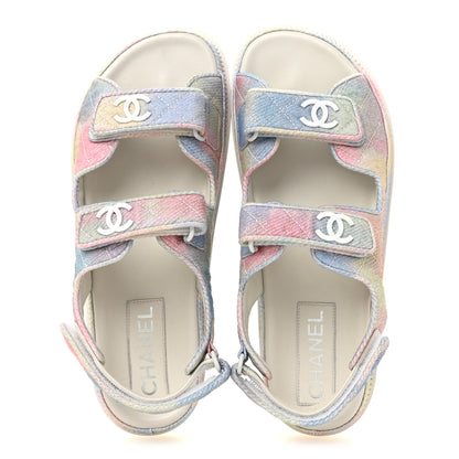 Chanel Printed Fabric Quilted Dad Sandals 41 Green Pink Blue 2 of 9