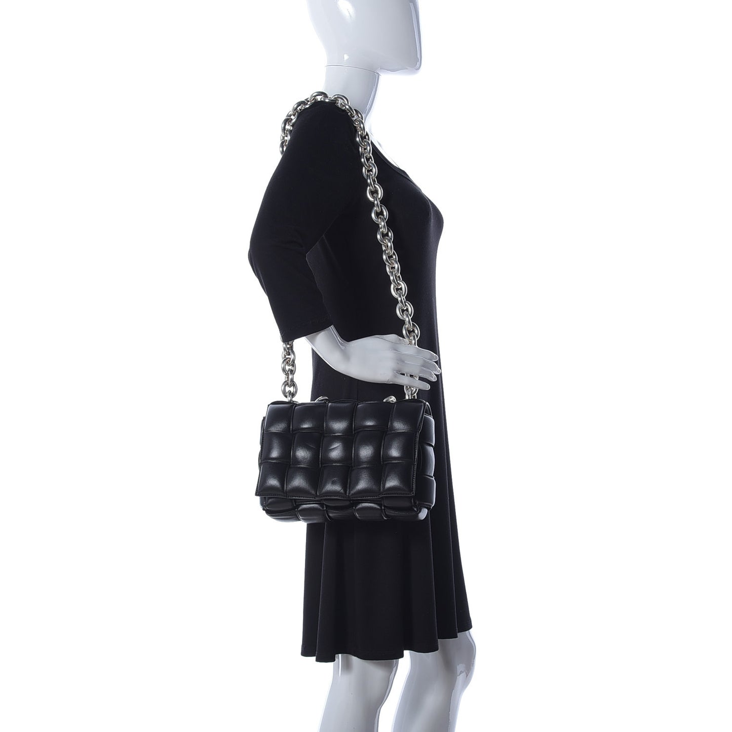 Lambskin Maxi Intreccio Padded Chain Cassette Crossbody Bag Black