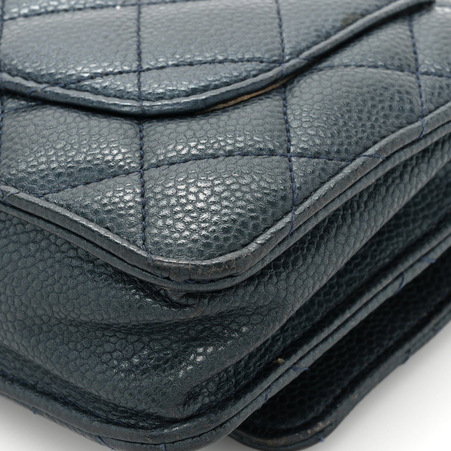 Caviar Quilted Wallet on Chain WOC Navy Blue