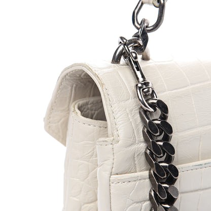 Saint Laurent Calfskin Crocodile Embossed Medium College Monogram Satchel Dove White 16 of 17