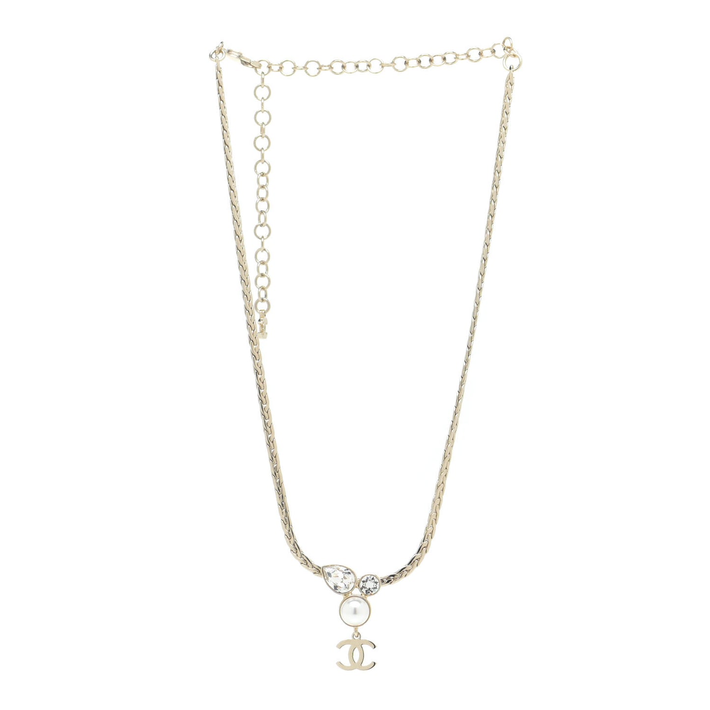Pearl Crystal CC Teardrop Braided Necklace Gold