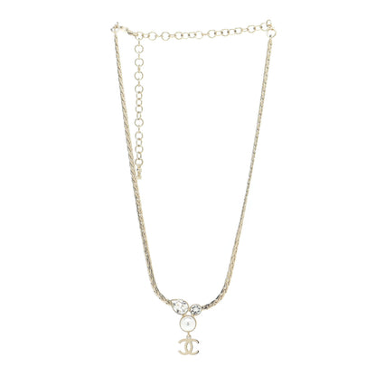Chanel Pearl Crystal CC Teardrop Braided Necklace Gold 3 of 6