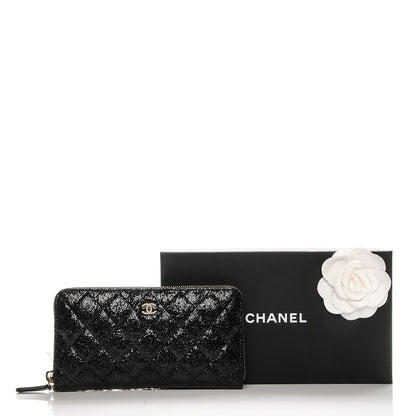 Chanel Crackled Patent Calfskin Zip Around Large Gusset Wallet With Pearl Chain Black 11 of 11