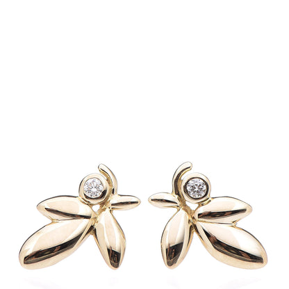 Tiffany 18K Yellow Gold Diamond Paloma Picasso Olive Leaf Earrings 1 of 5