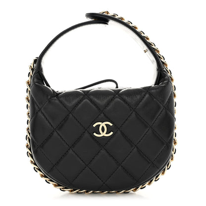 Chanel Lambskin Quilted Chain Around Pouch Black 2 of 9