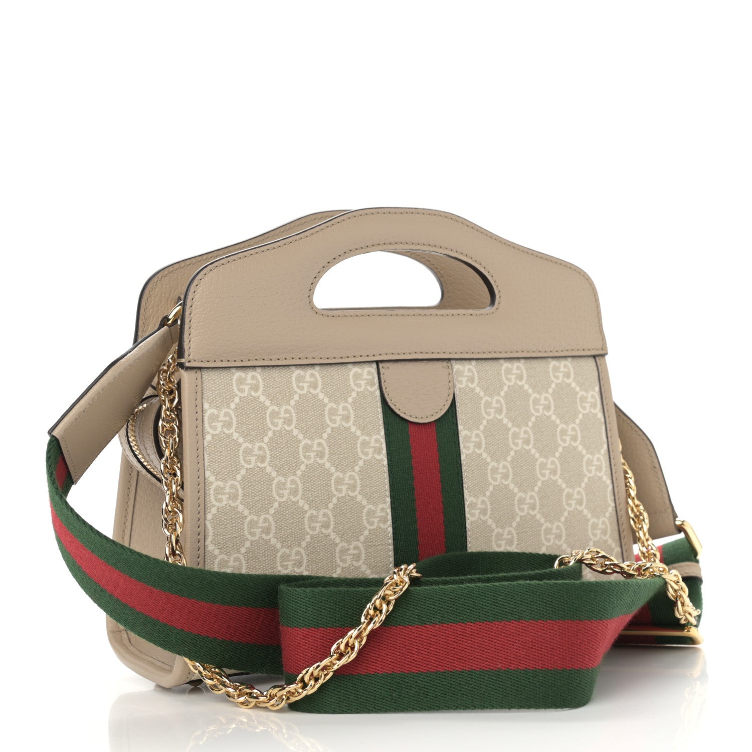 Gucci GG Supreme Monogram Textured Dollar Calfskin Web Small Ophidia Slip Handle Tote Beige Mystic White Oatmeal 3 of 11