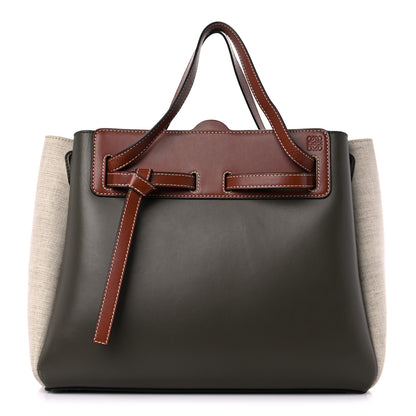 Loewe Calfskin Linen Lazo Tote Khaki Green 1 of 20