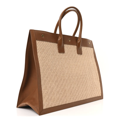 Saint Laurent Raffia Linen Calfskin Rive Gauche Tote Naturale Brown 3 of 10