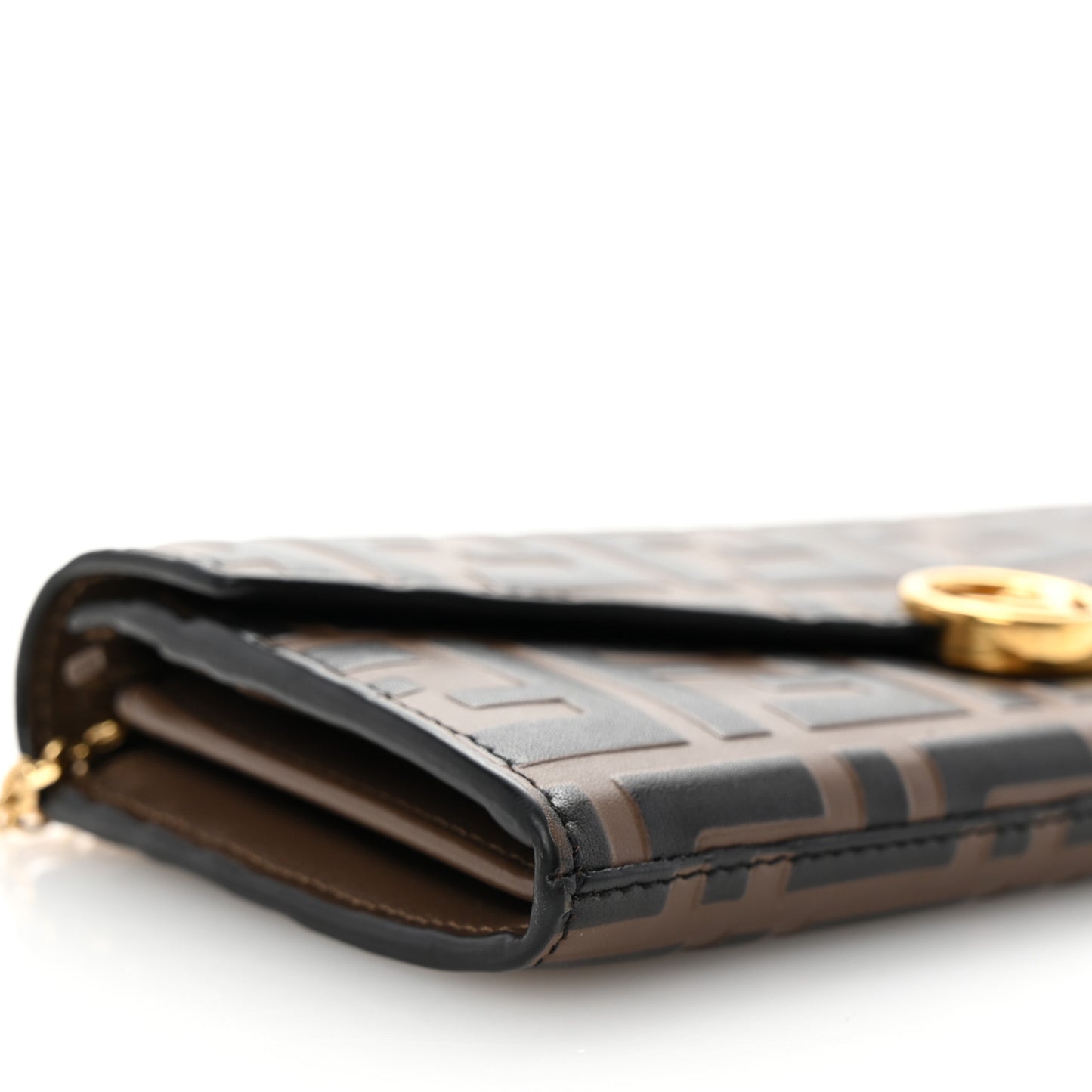 Vitello Soft F is Fendi Bi-Color FF 1974 Embossed Continental Envelope Wallet On Chain Maya Black