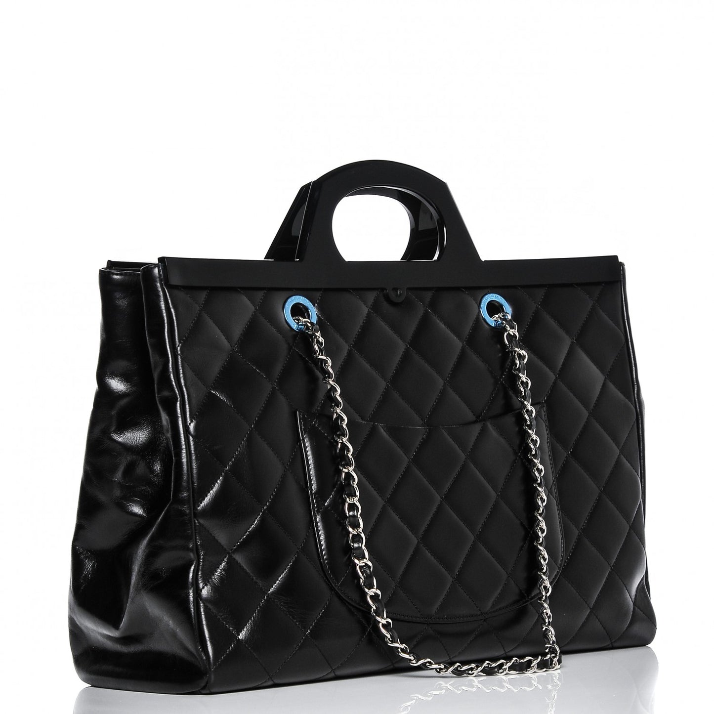 Glazed Calfskin Quilted Large CC Delivery Tote Black