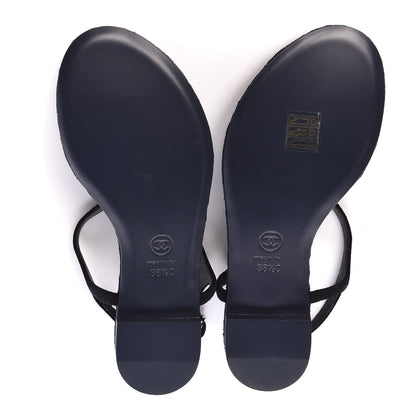 Chanel Suede Calfskin CC Thong Sandals 38.5 Dark Blue 5 of 8