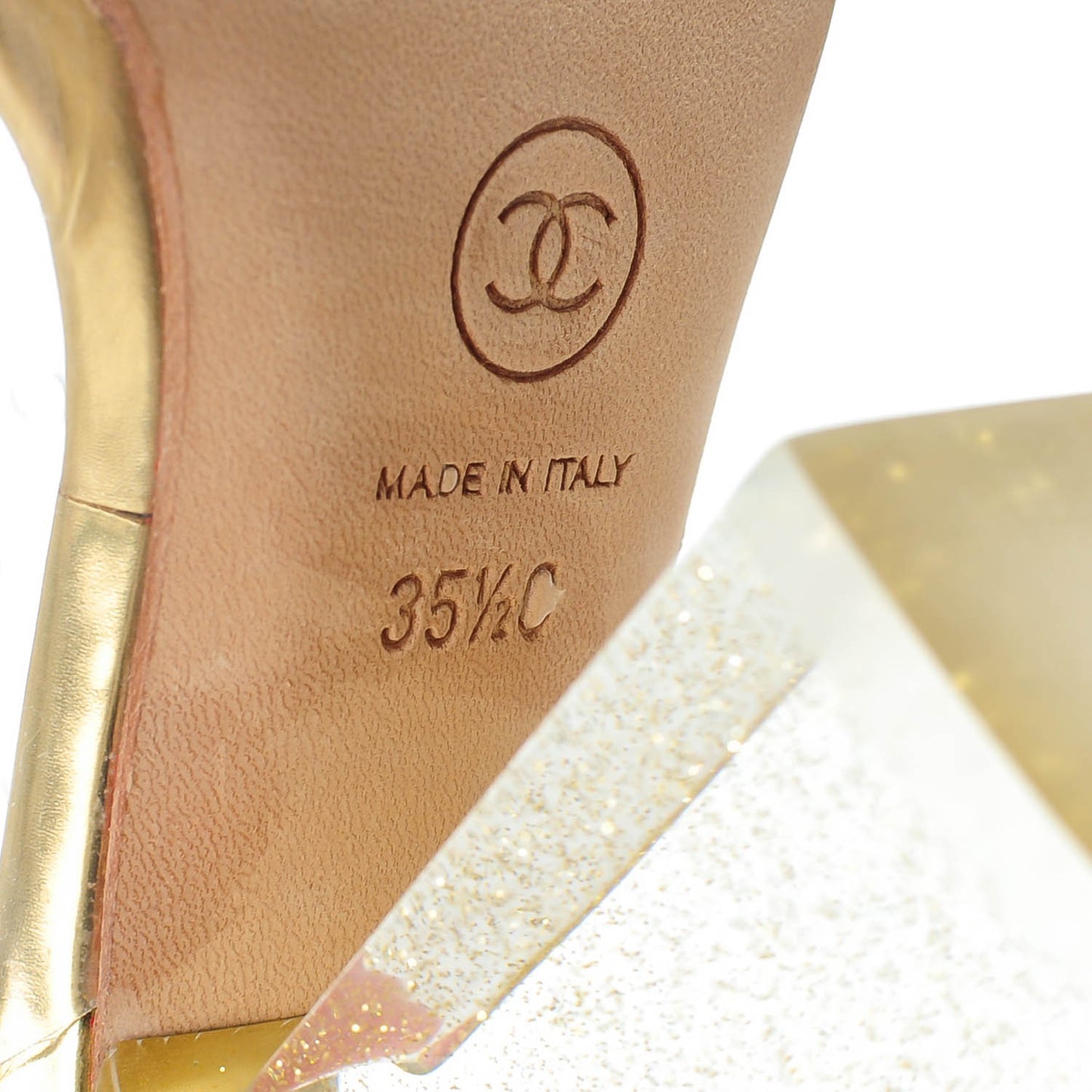 Metallic Calfskin PVC Peep Toe Heels 35.5 Gold