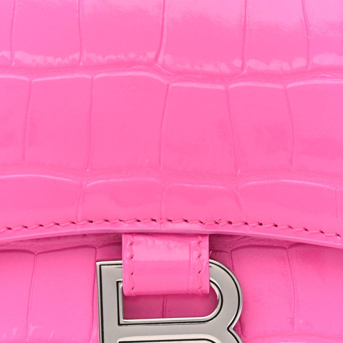 Shiny Calfskin Crocodile Embossed Hourglass Top Handle Bag XS Neon Pink