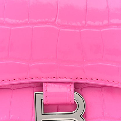 Balenciaga Shiny Calfskin Crocodile Embossed Hourglass Top Handle Bag XS Neon Pink 12 of 12