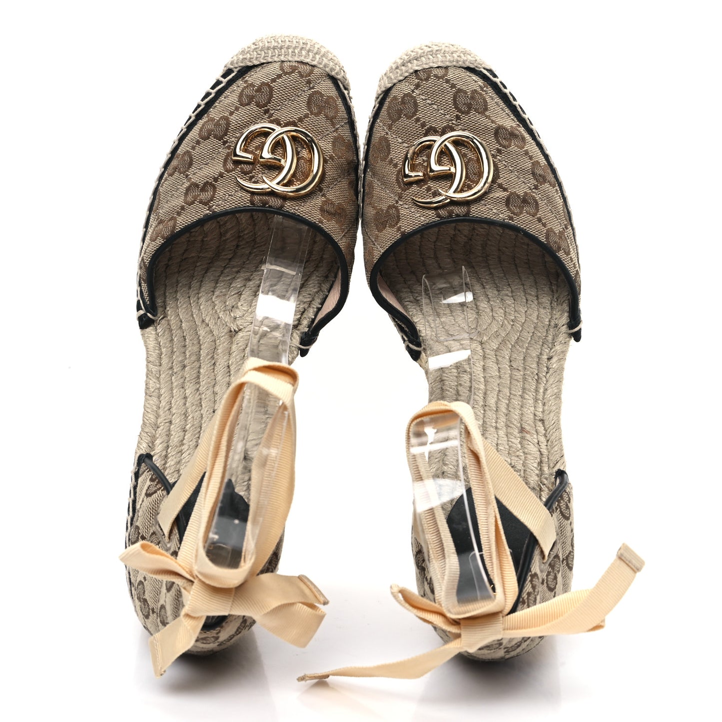 Monogram Matelasse GG Marmont Ankle Wrap Platform 35/120mm Espadrille Wedges 41 Beige Ebony Black Sand Storm