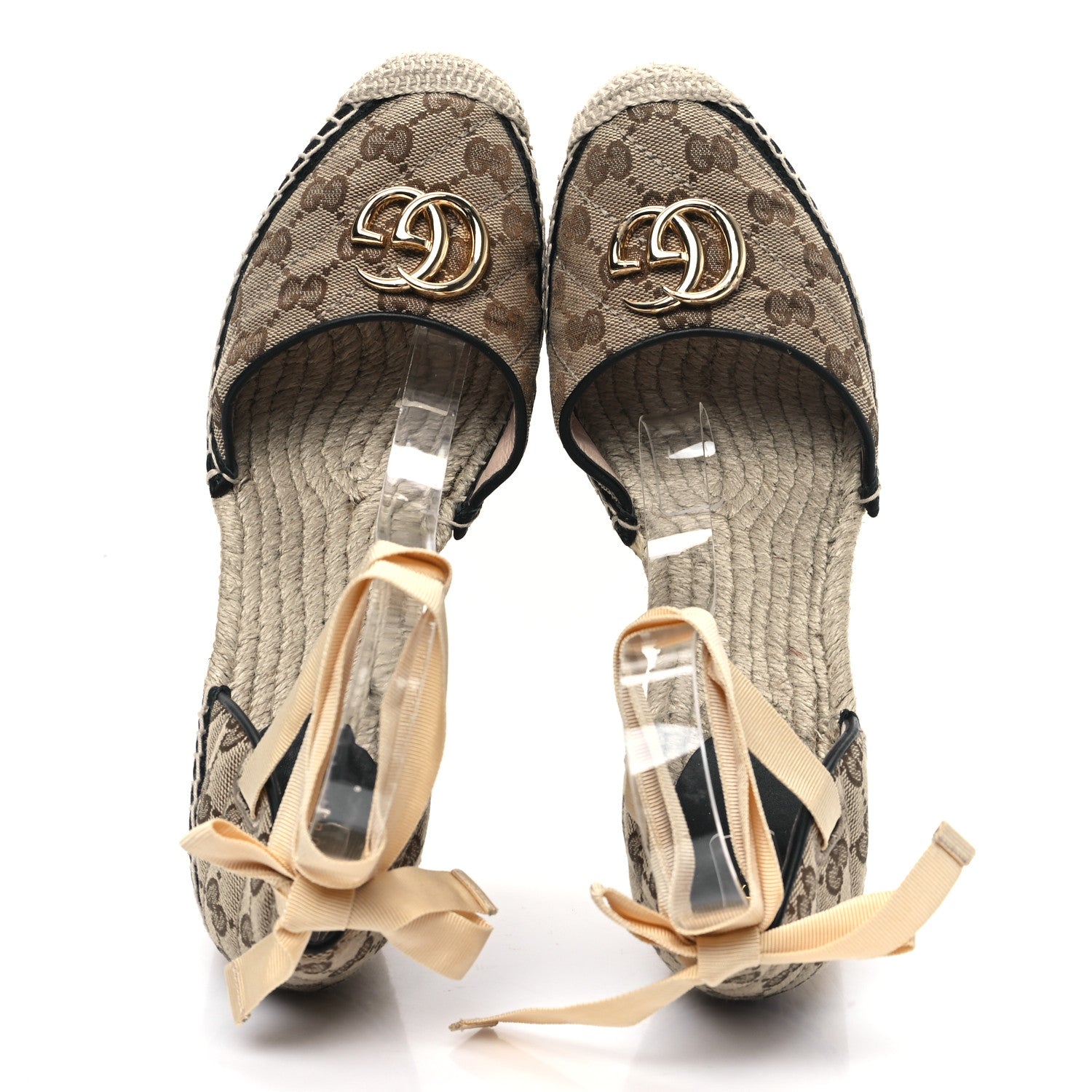 Gucci Monogram Matelasse GG Marmont Ankle Wrap Platform 35/120mm Espadrille Wedges 41 Beige Ebony Black Sand Storm 2 of 11