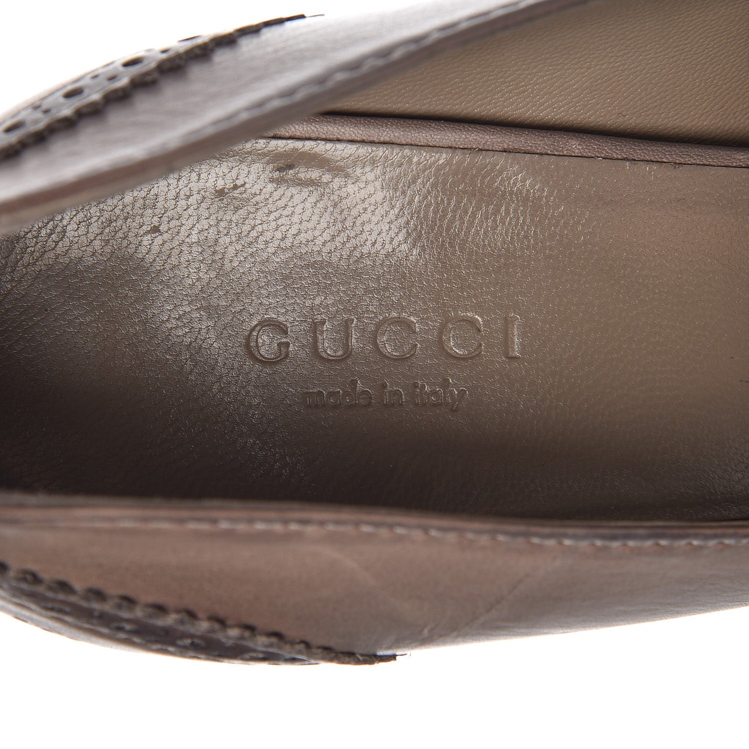 Gucci Saddle Soft Lux Tamponato MIcroguccissima Peep Toe Wedges 38.5 New Fango 12 of 19