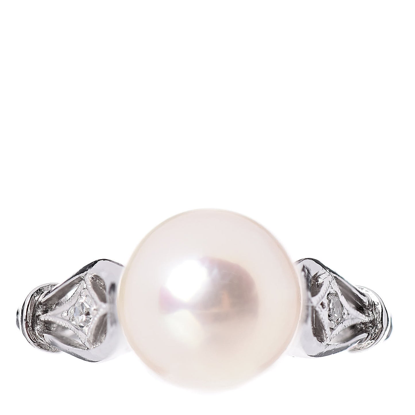 14K White Gold Diamond Akoya Pearl 8.5mm Ring 49 4.75