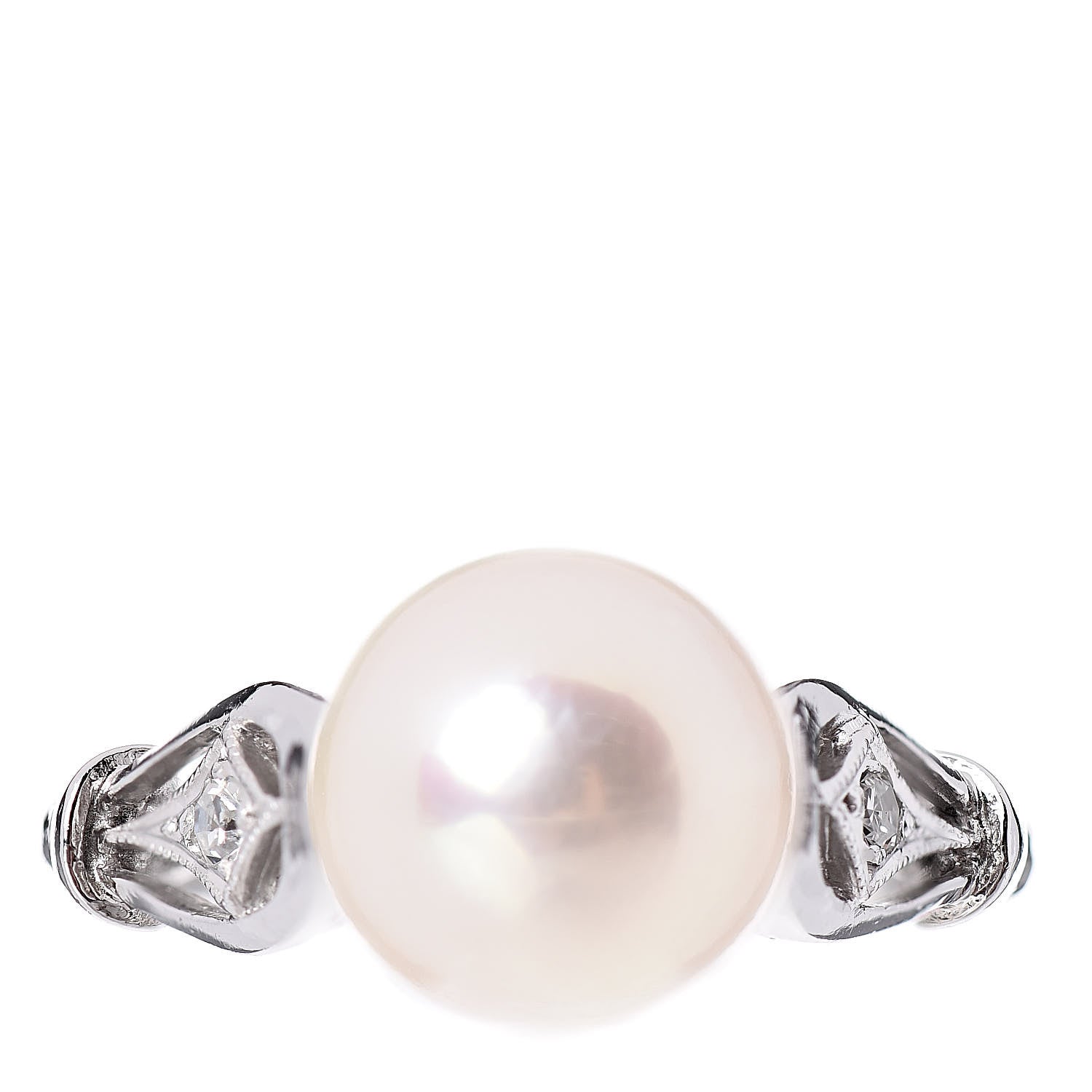 Mikimoto 14K White Gold Diamond Akoya Pearl 8.5mm Ring 49 4.75 1 of 5