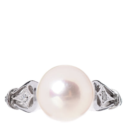 Mikimoto 14K White Gold Diamond Akoya Pearl 8.5mm Ring 49 4.75 1 of 5