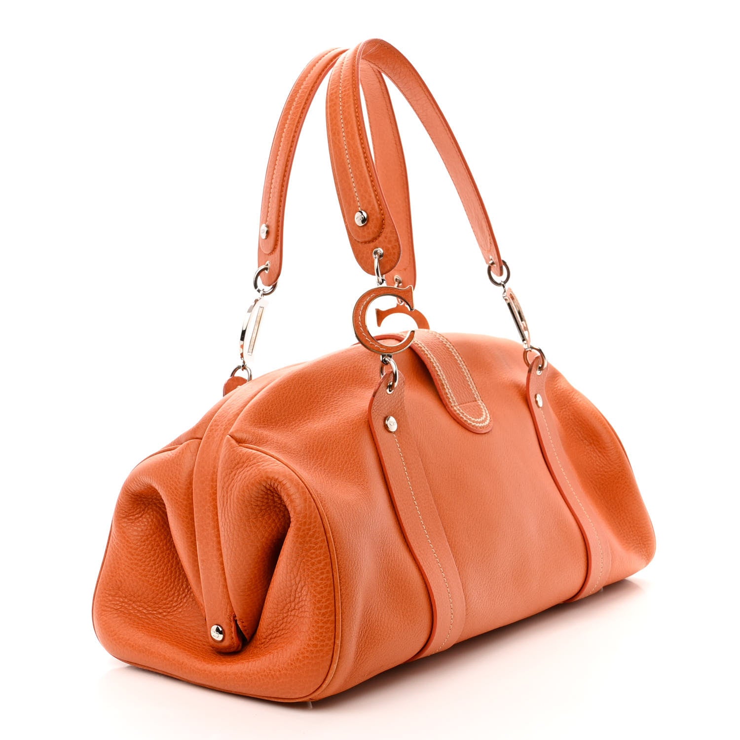 Christian Dior Grained Calfskin Frame Satchel Orange 3 of 18