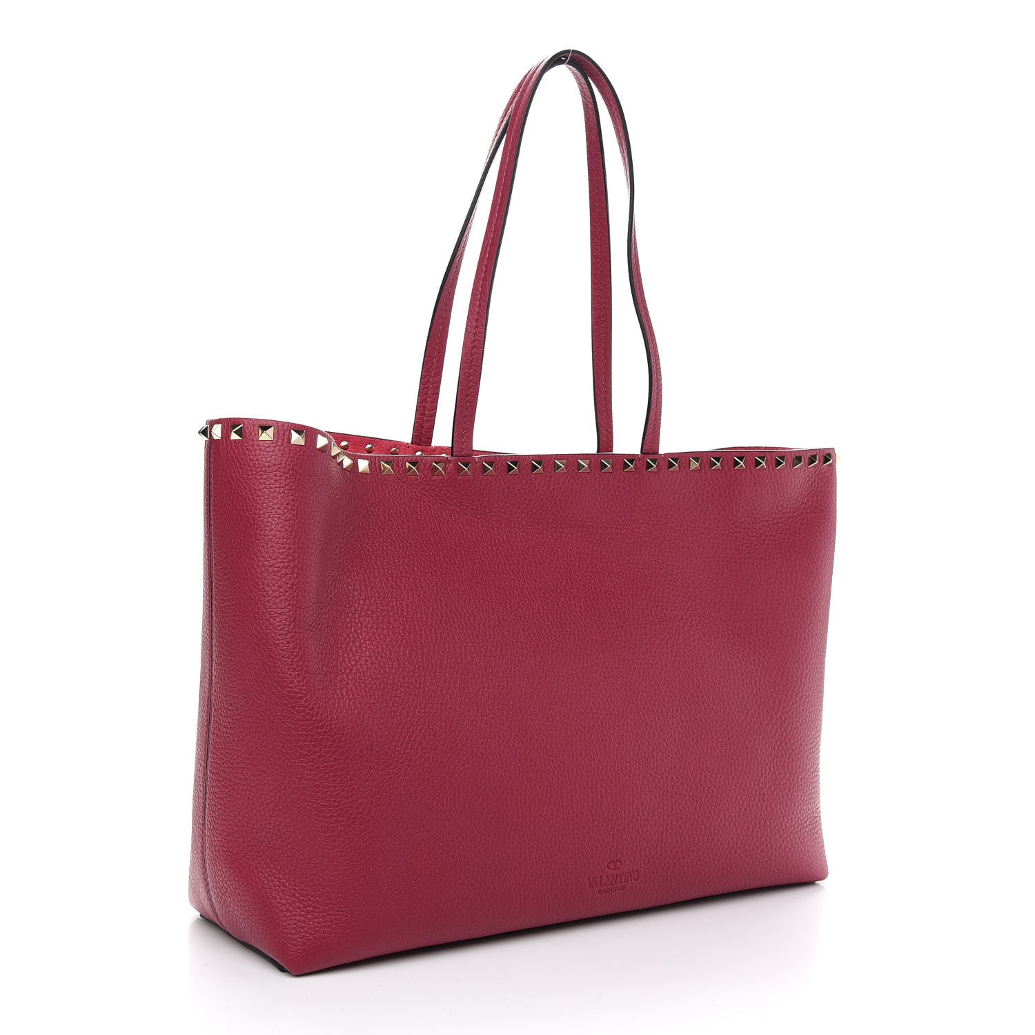 Valentino Garavani Grained Calfskin Rockstud Shoulder Tote Deep Cyclamin 3 of 8