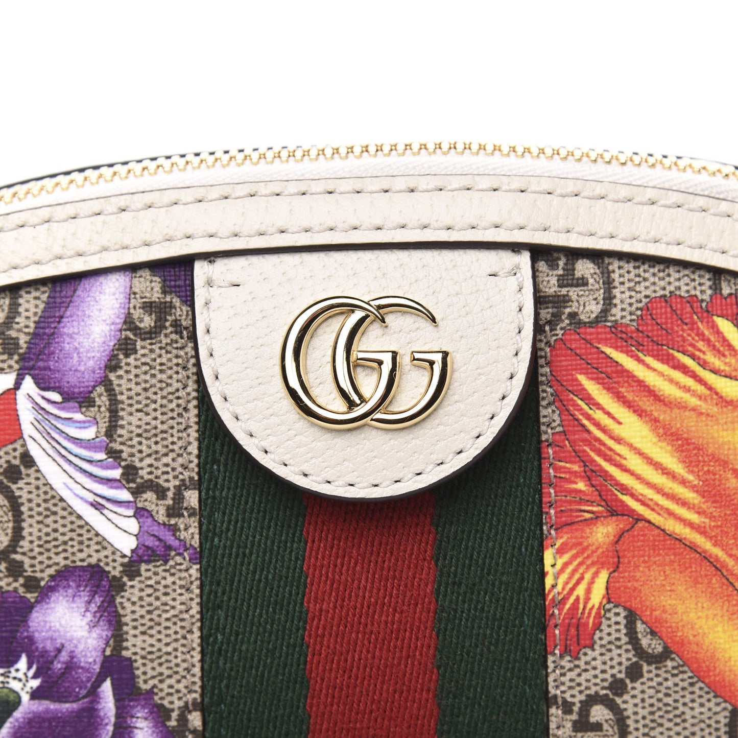 GG Supreme Monogram Flora Web GG Small Ophidia Dome Shoulder Bag White