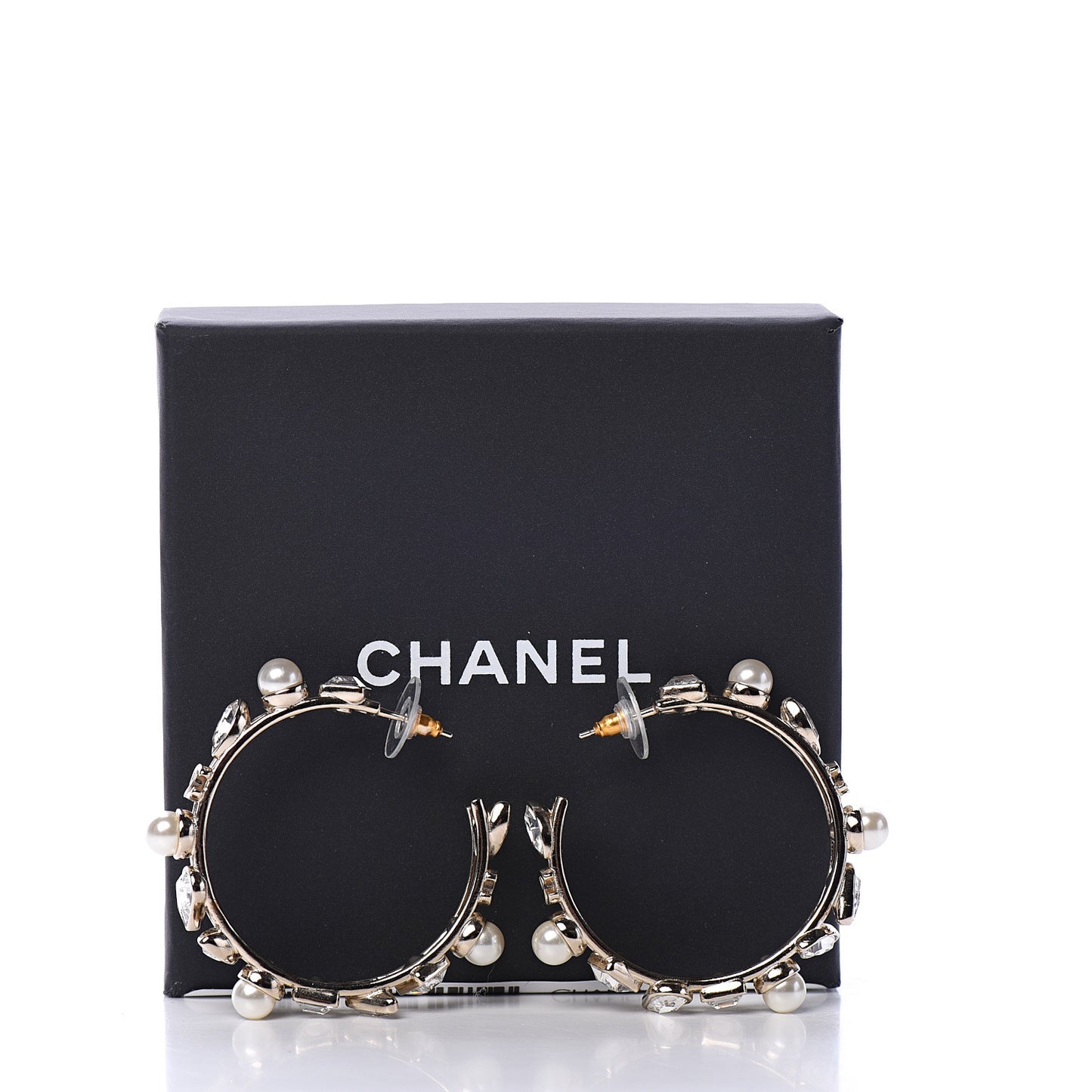 Glass Pearl Strass Snowfall Hoop Earrings Gold
