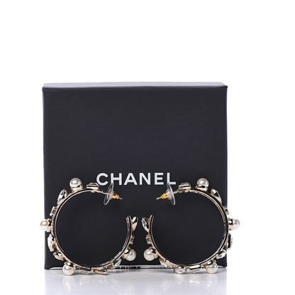 Chanel Glass Pearl Strass Snowfall Hoop Earrings Gold 5 of 5
