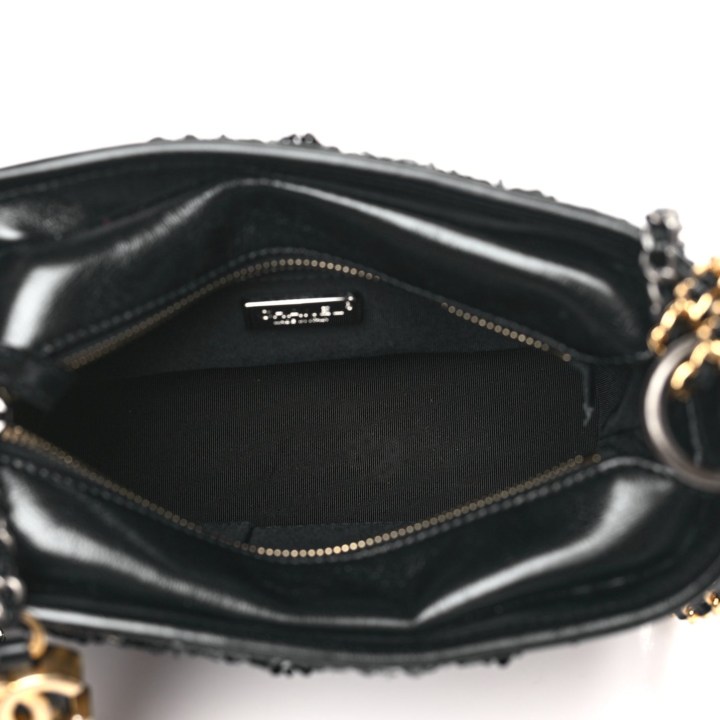 Tweed Sequin Calfskin Small Gabrielle Hobo Beige Black